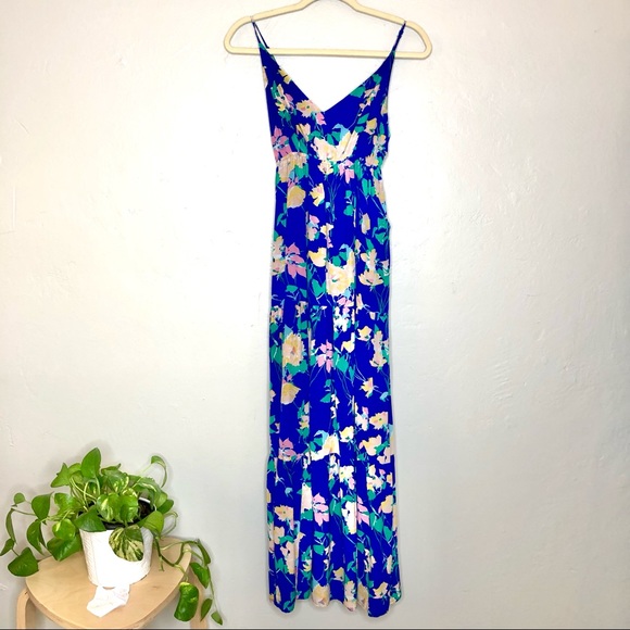 Yumi Kim Dresses & Skirts - Yumi Kim Silk Blue Floral Print Tiered Maxi Dress